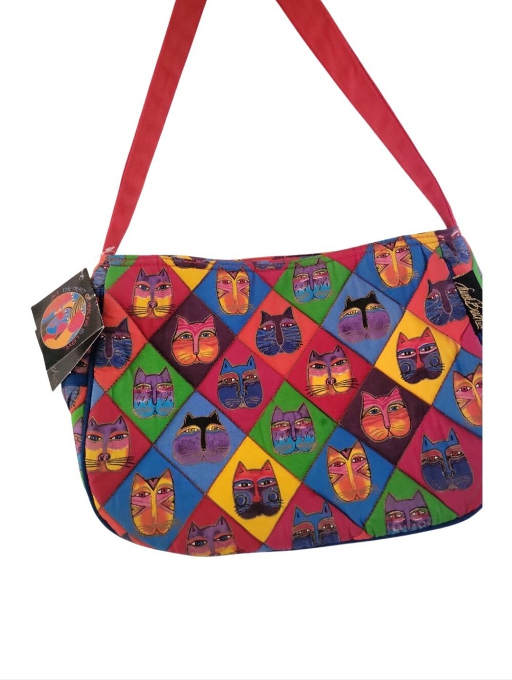 Vintage Laurel Burch Whimsy Feline Cat Face Quilted Top Handle Purse NWT - Picture 4 of 13